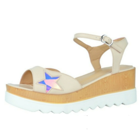 Women's Wedge Sandal Hologram Star Patch - Picture 4 of 7